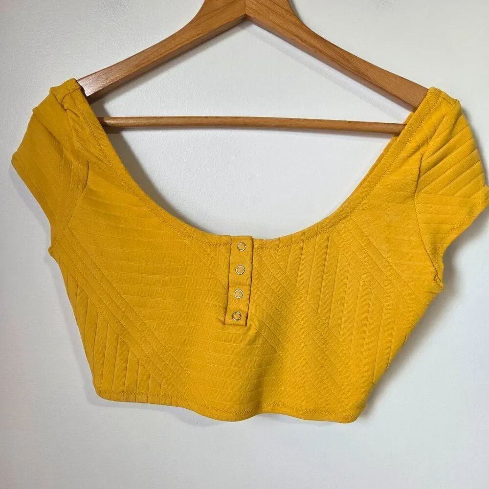 EUC AERIE YELLOW MUSTARD RIBBED SWIM TOP SIZE LARGE